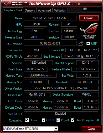 eToLAND İ 20°   MSI  RTX 2060 ̹ Z D6 6GB Ʈ7 ϰ ù , Ʈ 3 л  ϵ     221 , GPU-Z -19.04.07.png